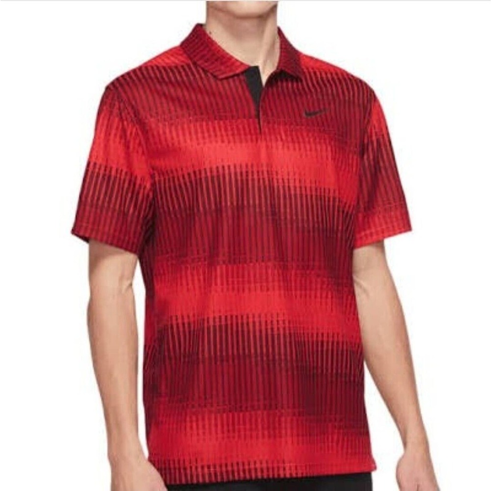 Nike Tiger Woods Striped Golf Shirt Red Dri-Fit ADV Mens Size Small DH0789-687
